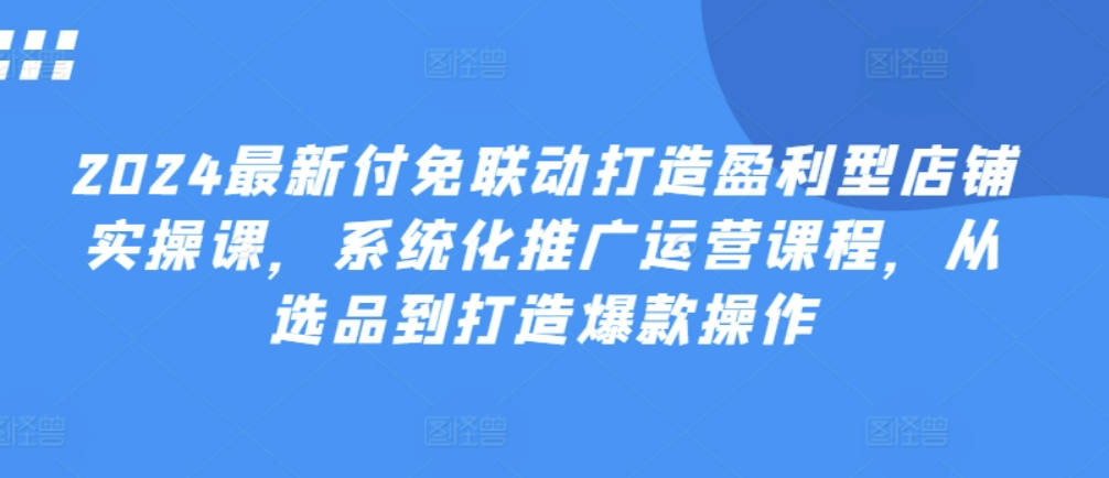 2024最新付免联动打造盈利型店铺实操课，系统化推广运营课程，从选品到打造爆款操作