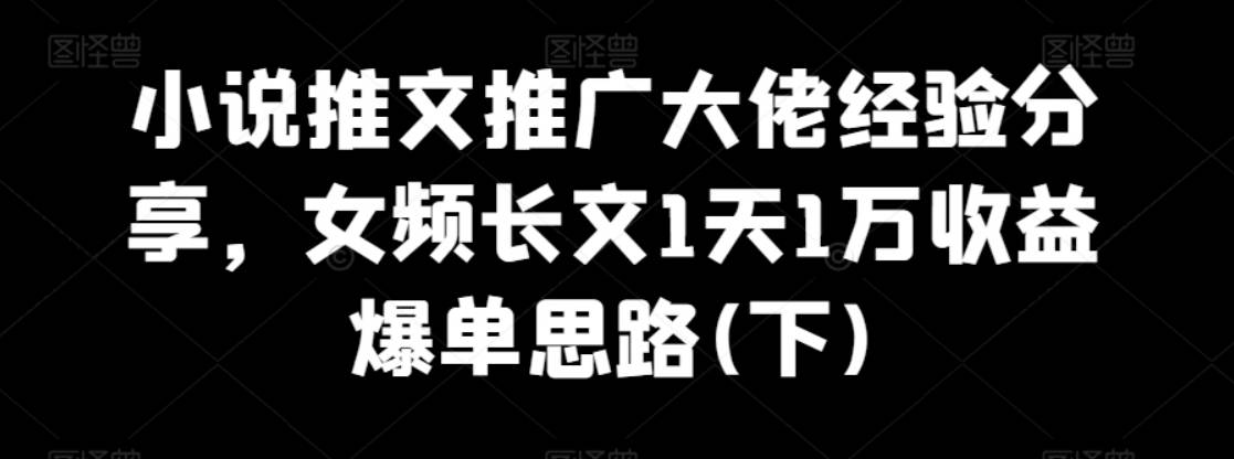 小说推文推广大佬经验分享，女频长文1天1万收益爆单思路(下)