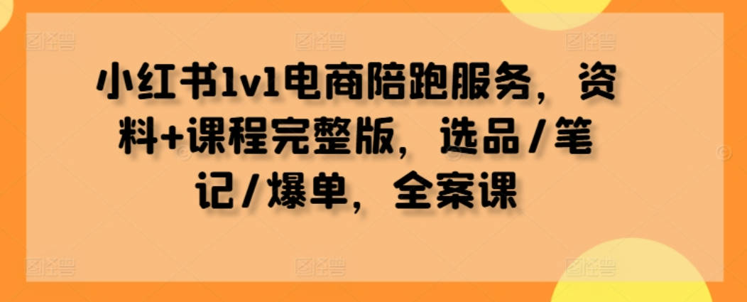 小红书1v1电商陪跑服务，资料+课程完整版，选品/笔记/爆单，全案课