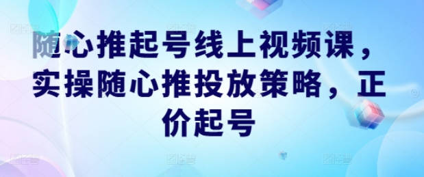 随心推起号线上视频课，实操随心推投放策略，正价起号