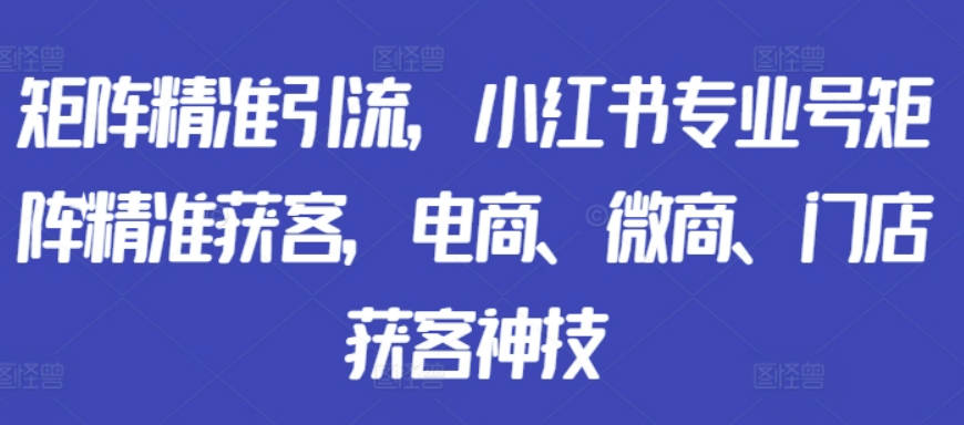 矩阵精准引流，小红书专业号矩阵精准获客，电商、微商、门店获客神技