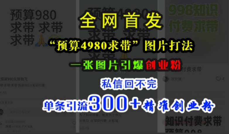 小红书“预算4980带我飞”图片打法，一张图片引爆创业粉，私信回不完，单条引流300+精准创业粉