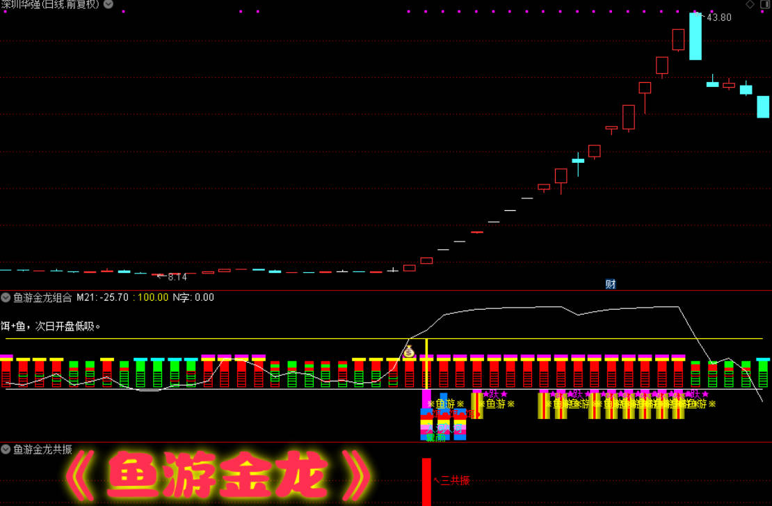 【鱼游金龙】副图选股通达信指标/捕捉强势主升/暴雨入河鱼跃成龙共振信号/手机电脑通用信号不飘逸