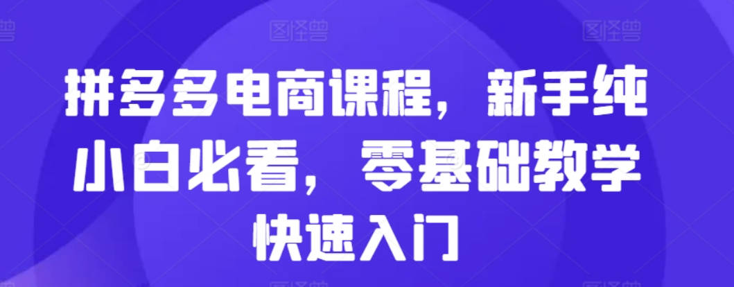 拼多多电商课程，新手纯小白必看，零基础教学快速入门