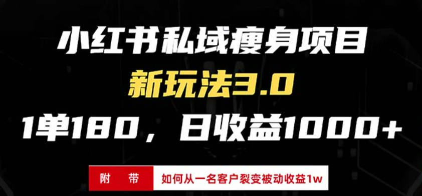 小红书私域瘦身项目3.0模式，新手小白日赚收益1000+