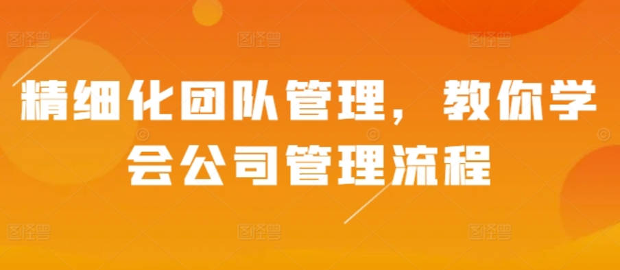 精细化团队管理，教你学会公司管理流程