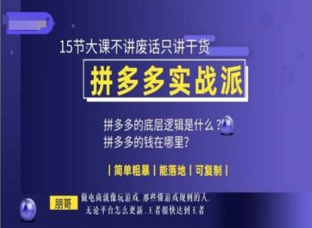 朋哥电商(拼多多实战派)，15节大课不讲废话只讲干货，简单粗暴 能落地 可复制