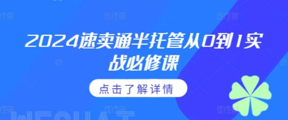 2024速卖通半托管从0到1实战必修课，掌握通投广告打法、熟悉速卖通半托管的政策细节