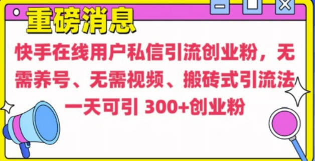 快手最新引流创业粉方法，无需养号、无需视频、搬砖式引流法【揭秘】