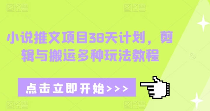 小说推文项目38天计划，剪辑与搬运多种玩法教程