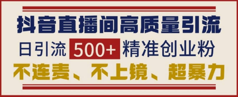 抖音直播间引流创业粉，无需连麦、不用上镜、超暴力，日引流500+高质量精准创业粉