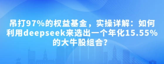 大佳的投资笔记付费文章：吊打97%的权益基金，实操详解：如何利用deepseek来选出一个年化15.55%的大牛股组合?