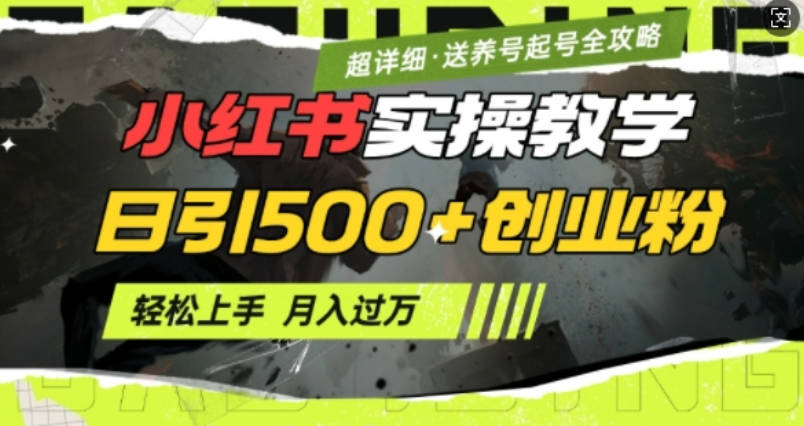 2月小红书最新日引500+创业粉实操教学【超详细】小白轻松上手，月入1W+，附小红书养号起号SOP【揭秘】