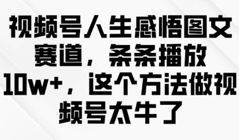 视频号人生感悟图文赛道，条条播放10w+，这个方法做视频号太牛了