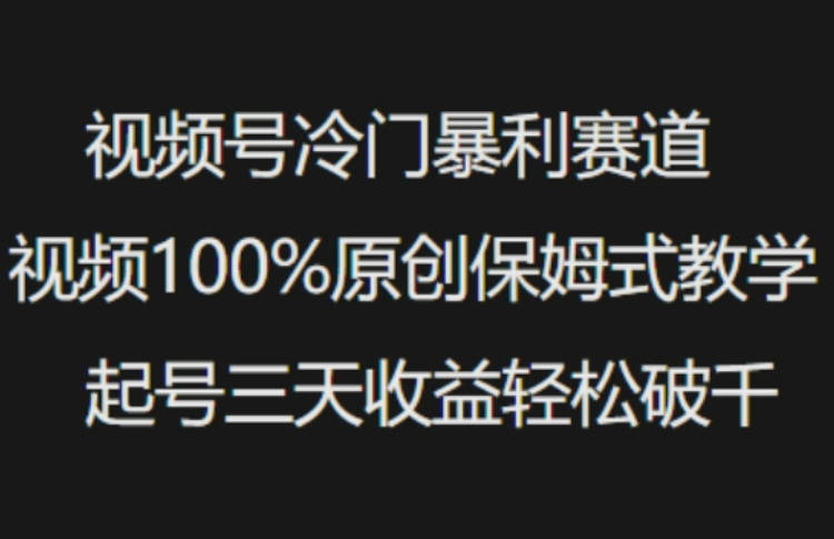 视频号冷门暴利赛道视频100%原创保姆式教学起号三天收益轻松破千【揭秘】