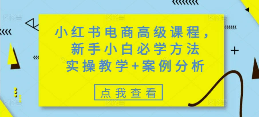 小红书电商高级课程，新手小白必学方法，实操教学+案例分析